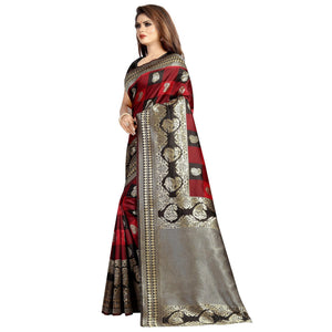Mesmeric Maroon-Black Colored Festive Wear Woven Art Silk With Jacquard Border Saree
