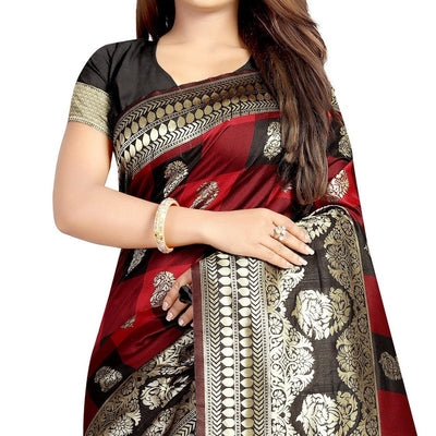 Mesmeric Maroon-Black Colored Festive Wear Woven Art Silk With Jacquard Border Saree