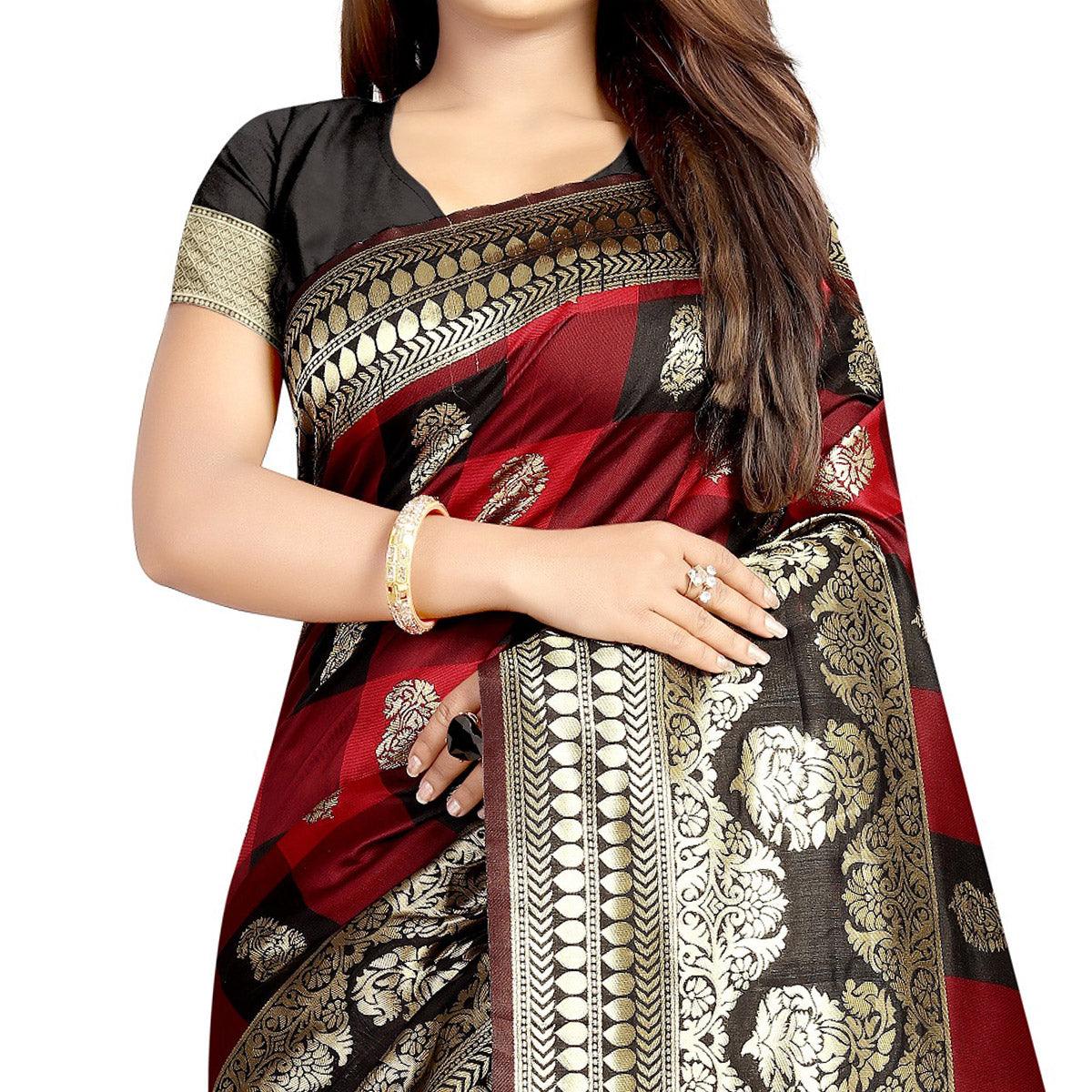 Mesmeric Maroon-Black Colored Festive Wear Woven Art Silk With Jacquard Border Saree