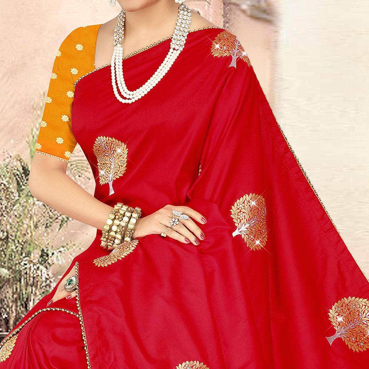 Mesmeric Maroon Colored Festive Wear Woven Banarasi Silk Saree