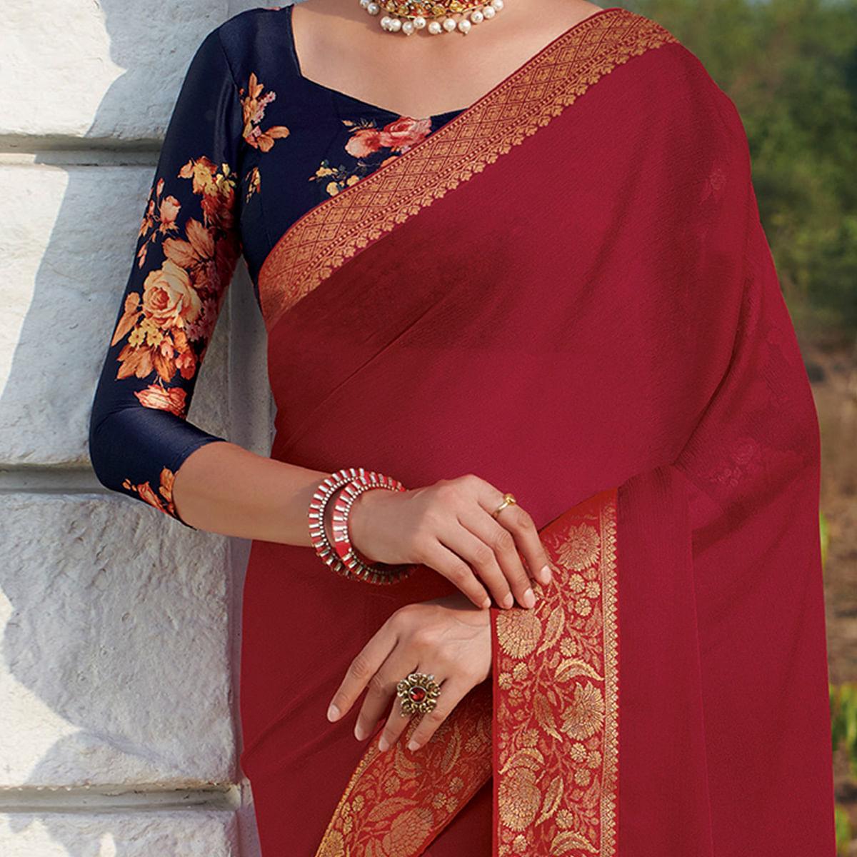 Mesmeric Maroon Colored Party Wear Embroidered Chiffon Saree