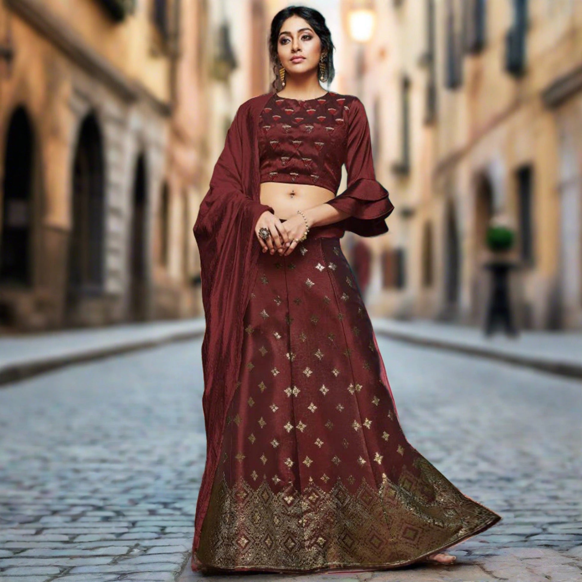 Mesmeric Maroon Colored Partywear Embroidery Banarasi Silk Lehenga Choli