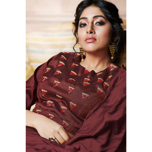 Mesmeric Maroon Colored Partywear Embroidery Banarasi Silk Lehenga Choli