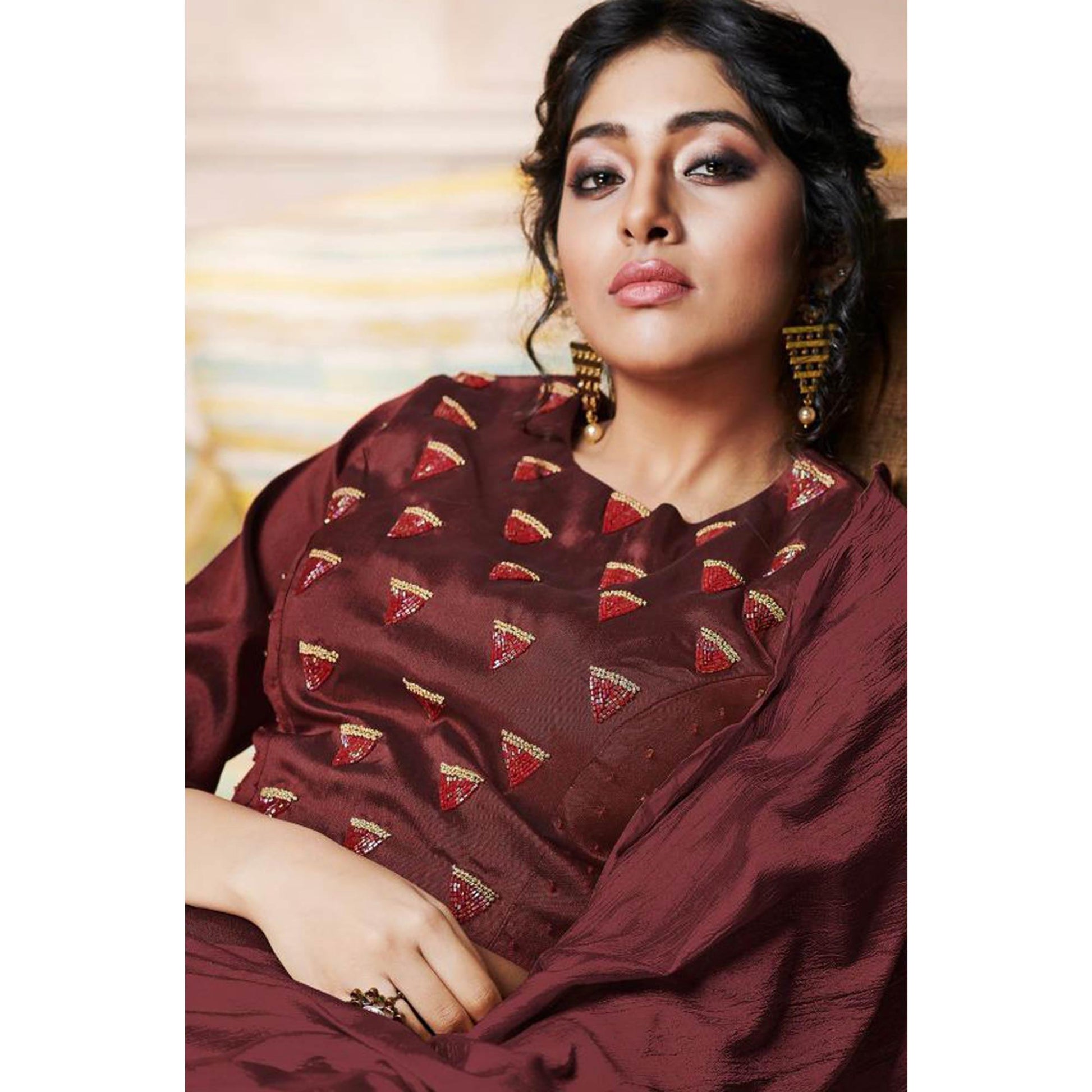 Mesmeric Maroon Colored Partywear Embroidery Banarasi Silk Lehenga Choli