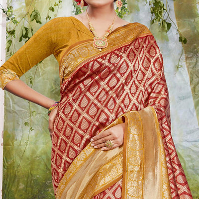 Mesmeric Maroon Coloured Festive wear Woven Silk Saree