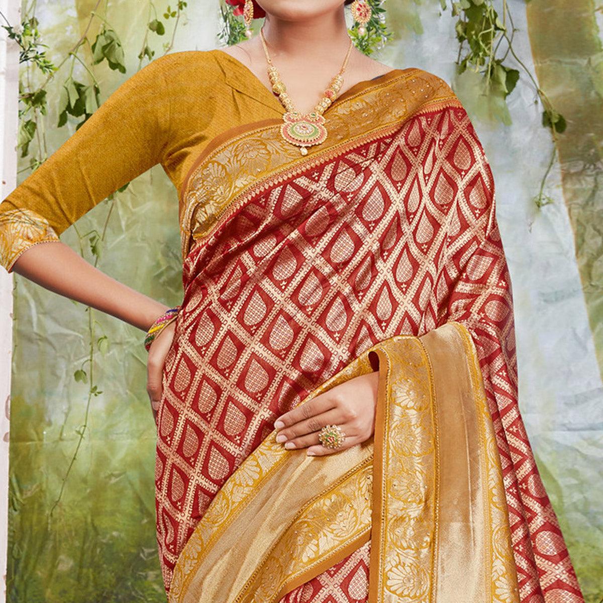 Mesmeric Maroon Coloured Festive wear Woven Silk Saree