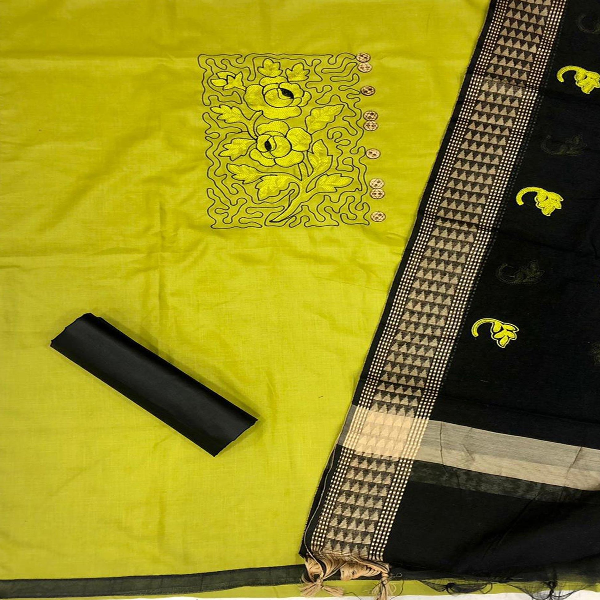 Mesmeric Mehendi Green Colored Casual Wear Embroidered Cotton Dress Material
