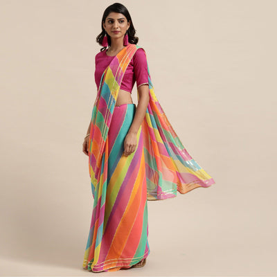 Mesmeric Multicolor Coloured Casual Wear Printed Georgette Saree
