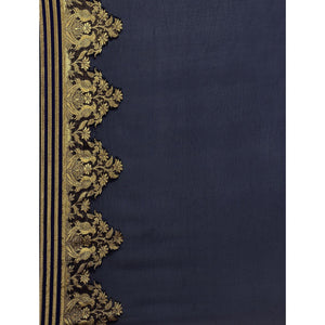 Mesmeric Navy Blue Colored Festive Wear Woven Chiffon Saree