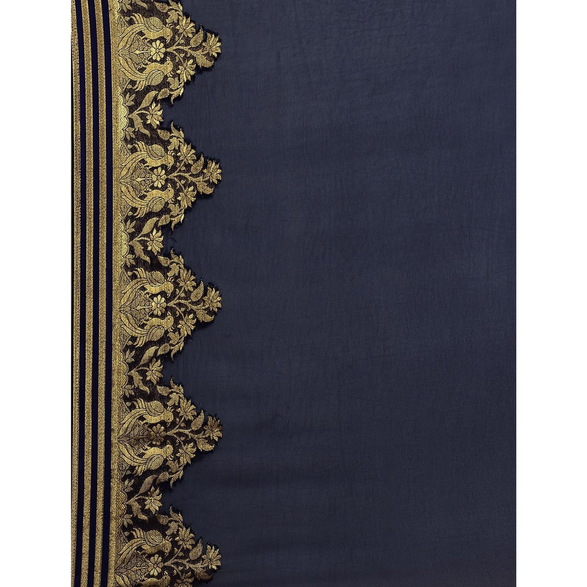 Mesmeric Navy Blue Colored Festive Wear Woven Chiffon Saree