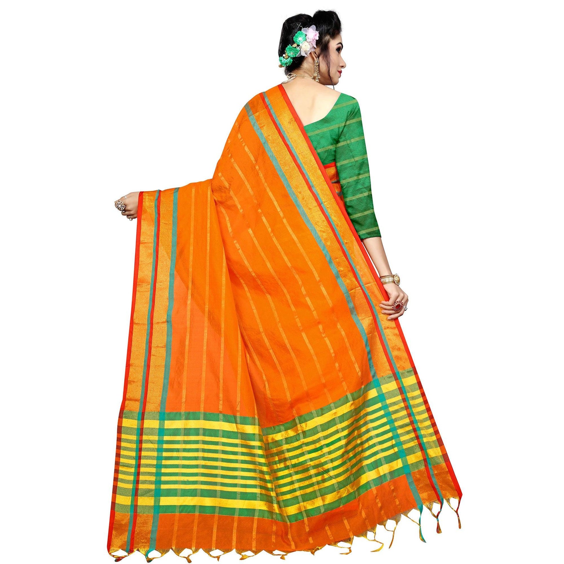 Mesmeric Orange Colored Festive Wear Woven Poly Silk Saree
