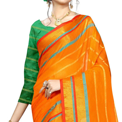 Mesmeric Orange Colored Festive Wear Woven Poly Silk Saree