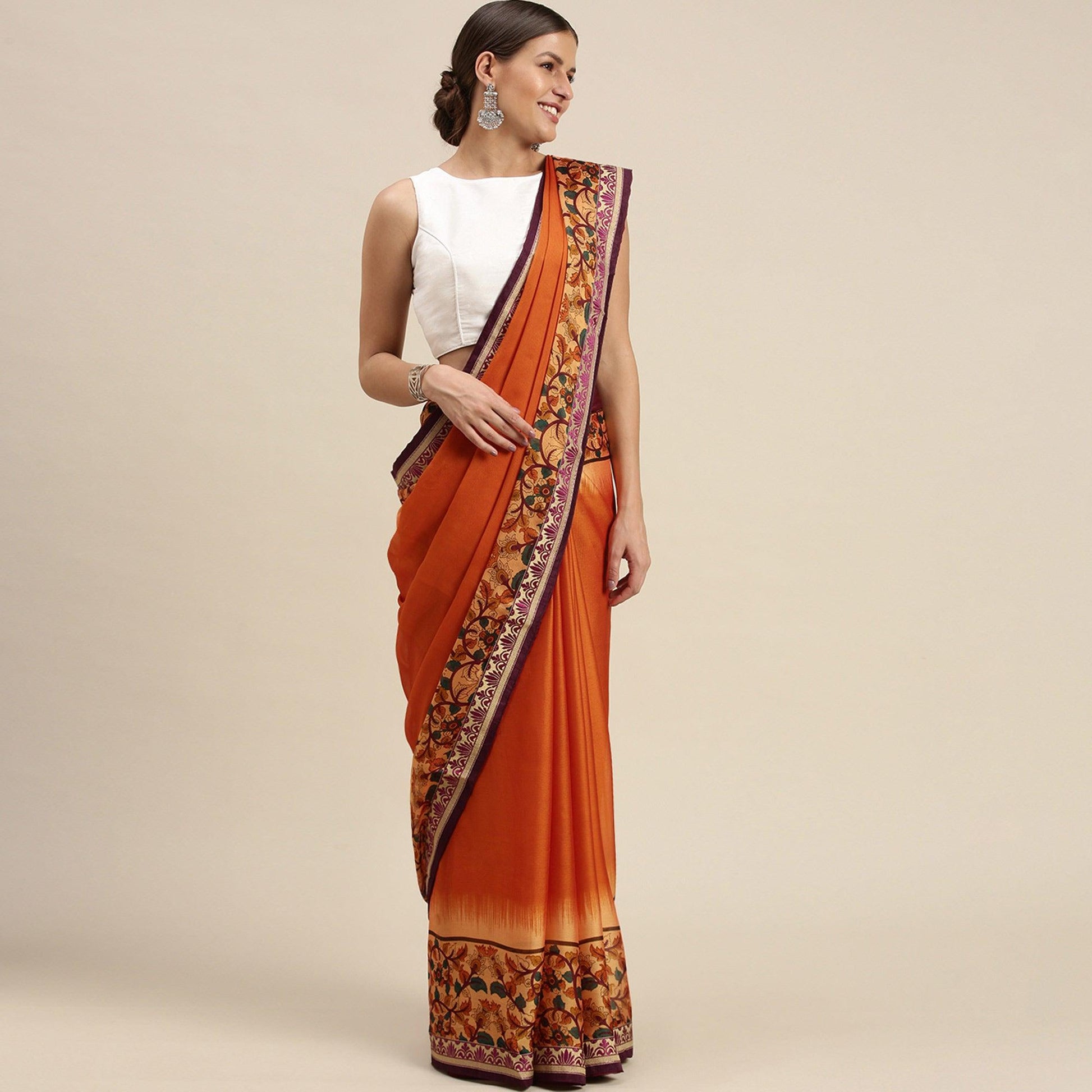 Mesmeric Orange Colored Partywear Printed Rangoli Silk Saree
