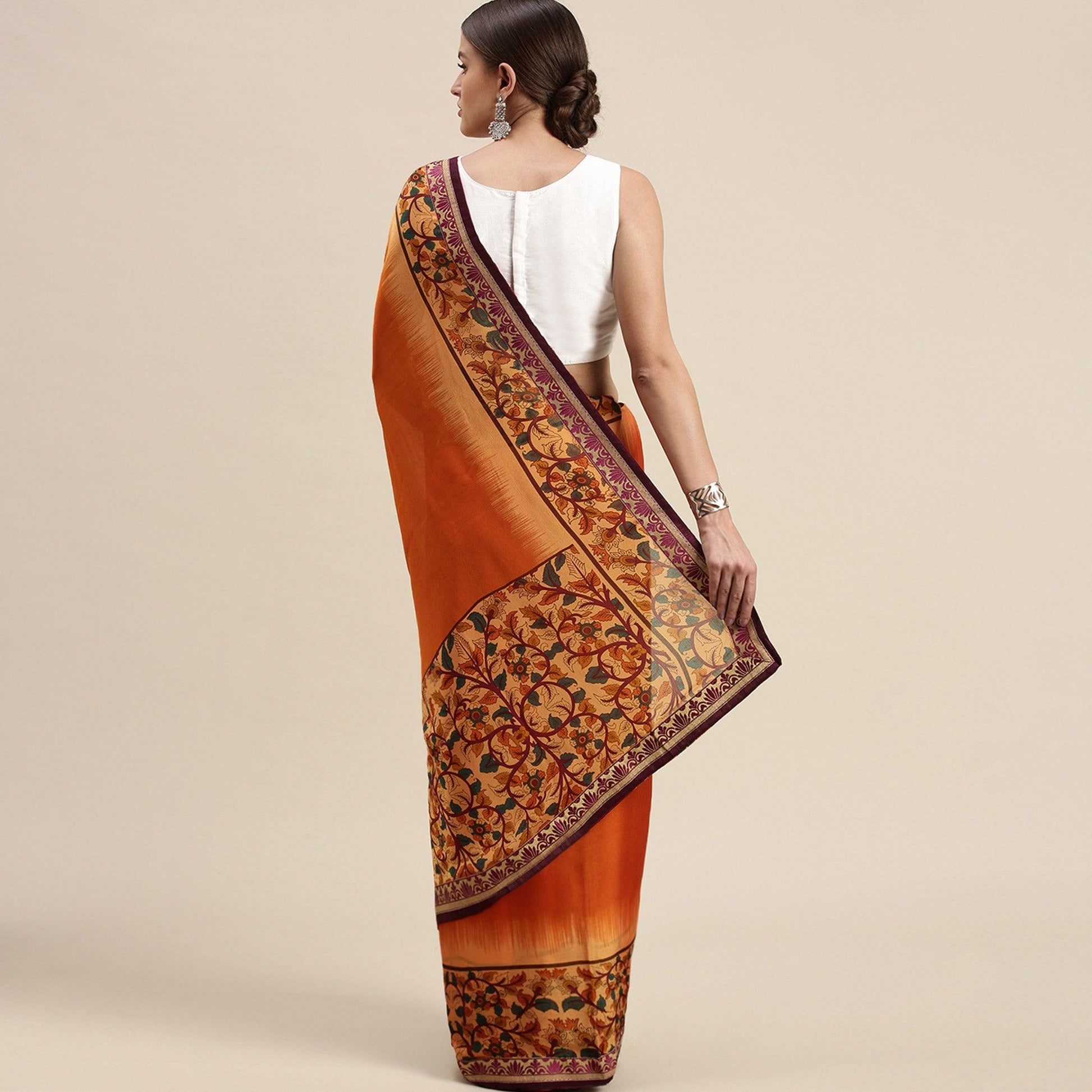 Mesmeric Orange Colored Partywear Printed Rangoli Silk Saree