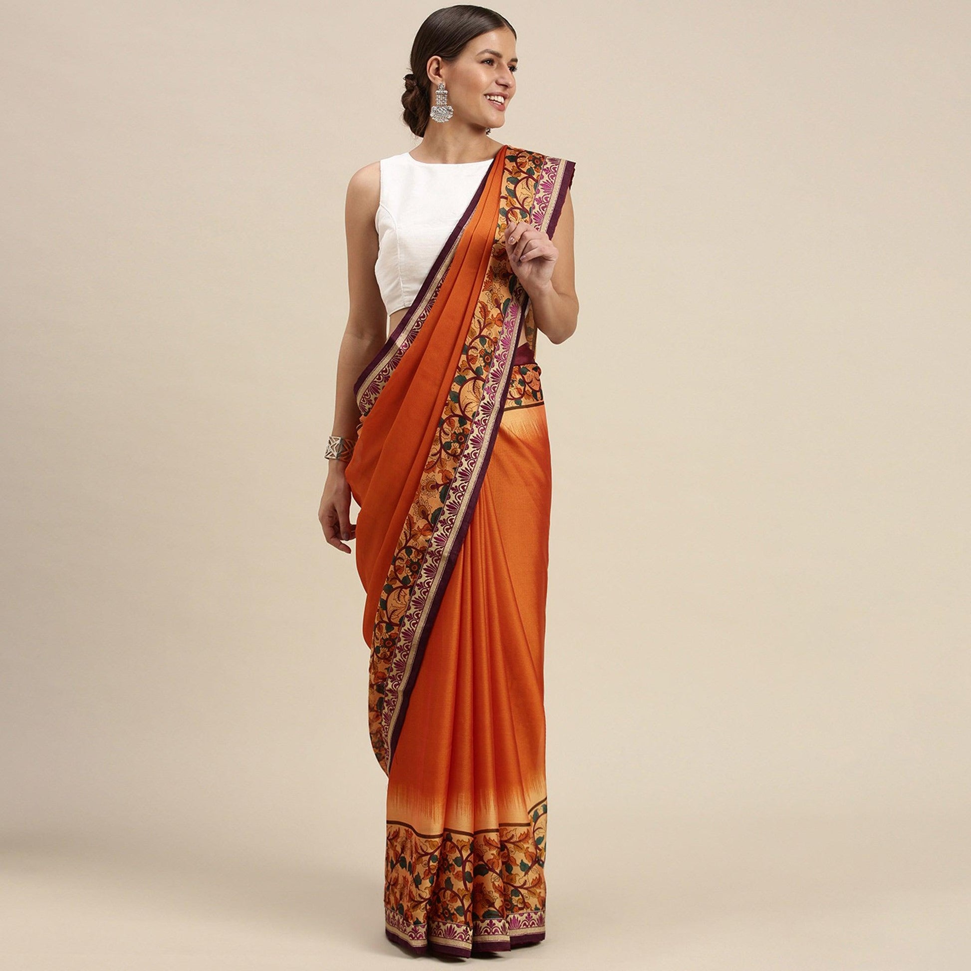 Mesmeric Orange Colored Partywear Printed Rangoli Silk Saree