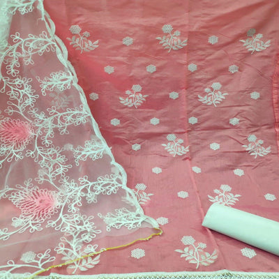 Mesmeric Pastel Pink Colored Casual Embroidered Chanderi Dress Material