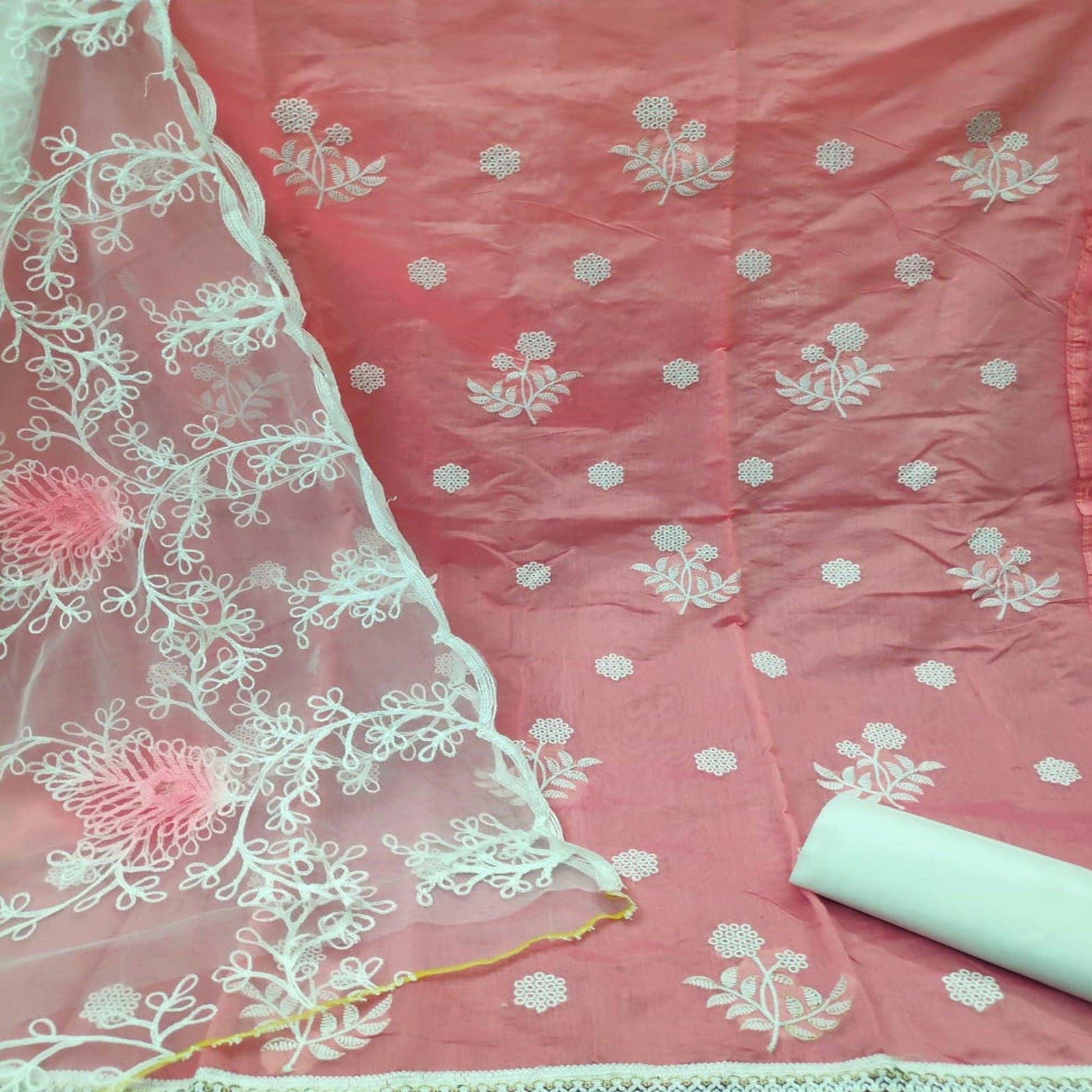 Mesmeric Pastel Pink Colored Casual Embroidered Chanderi Dress Material