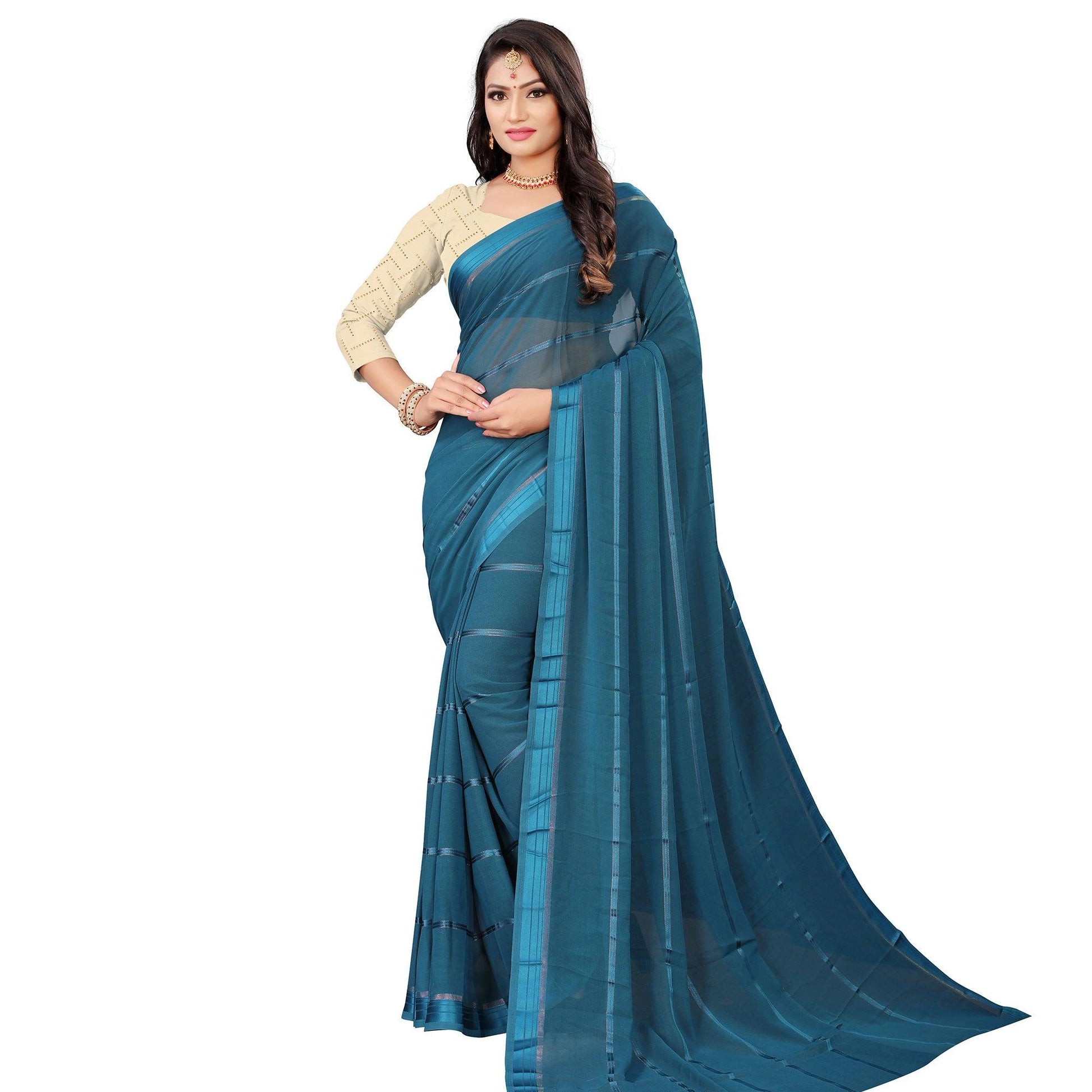 Mesmeric Rama Blue Colored Casual Wear Georgette Saree