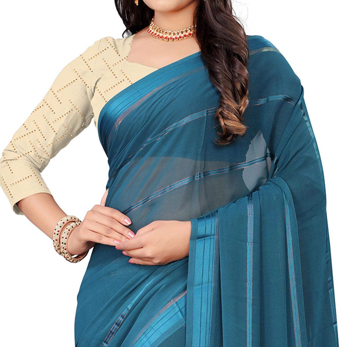 Mesmeric Rama Blue Colored Casual Wear Georgette Saree