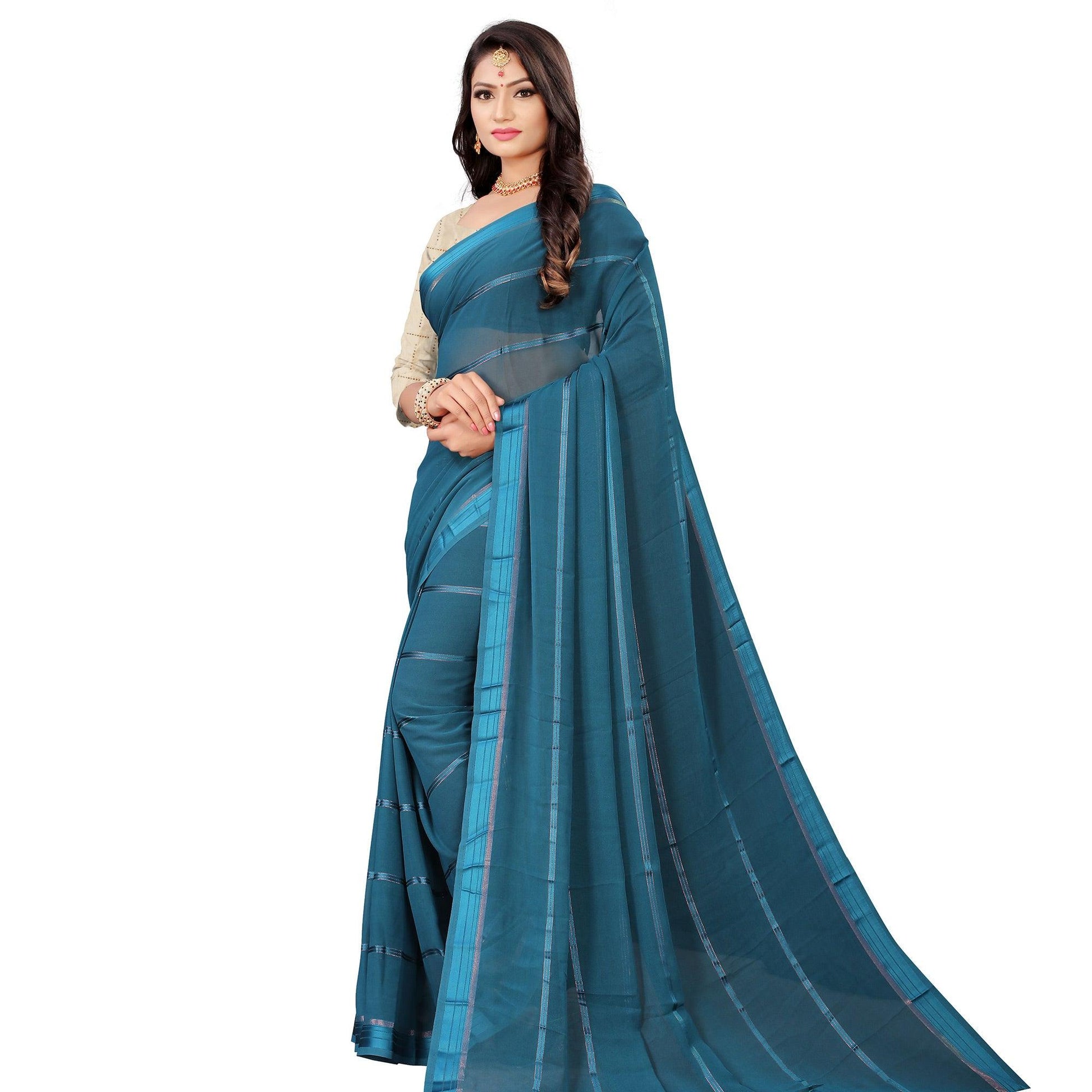 Mesmeric Rama Blue Colored Casual Wear Georgette Saree