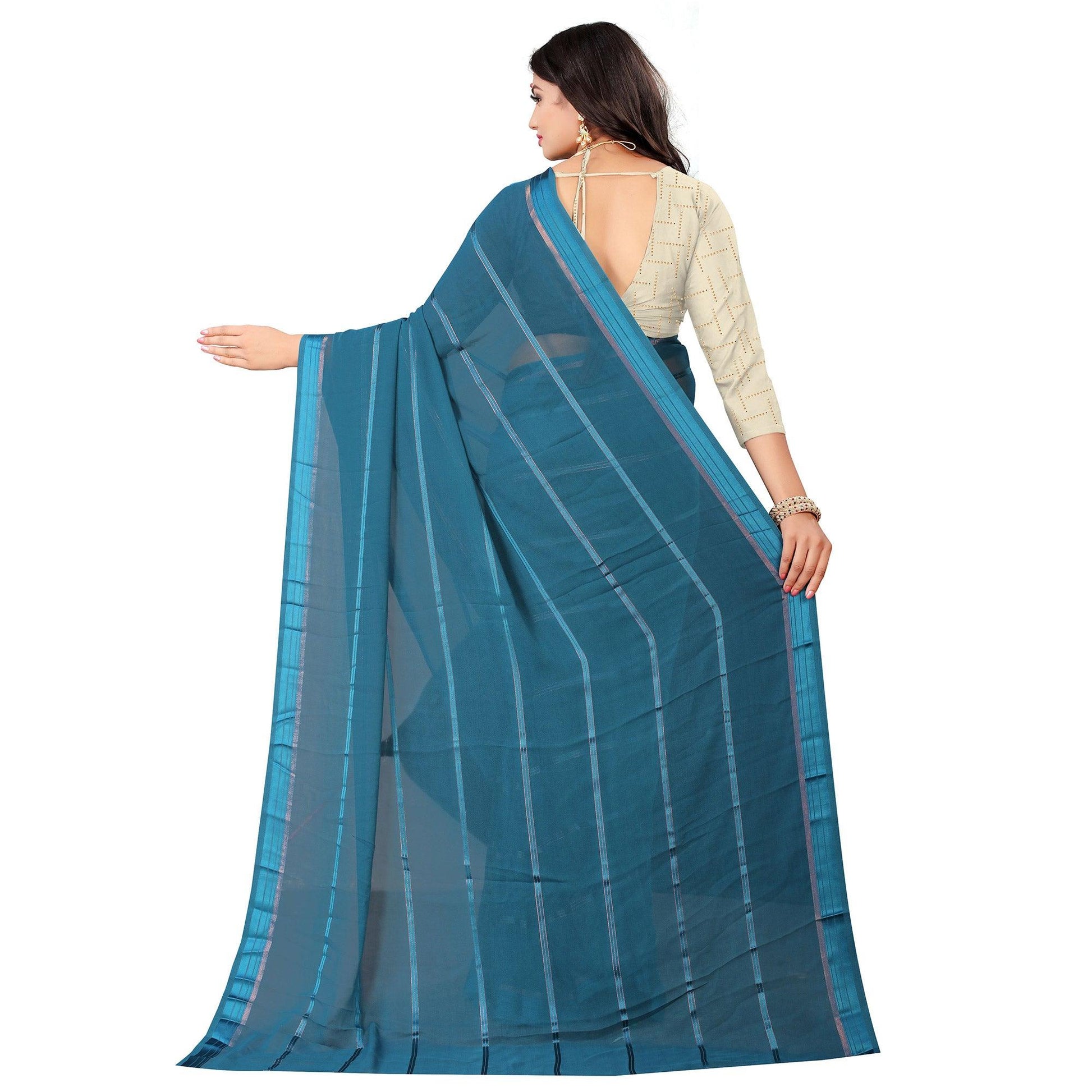 Mesmeric Rama Blue Colored Casual Wear Georgette Saree