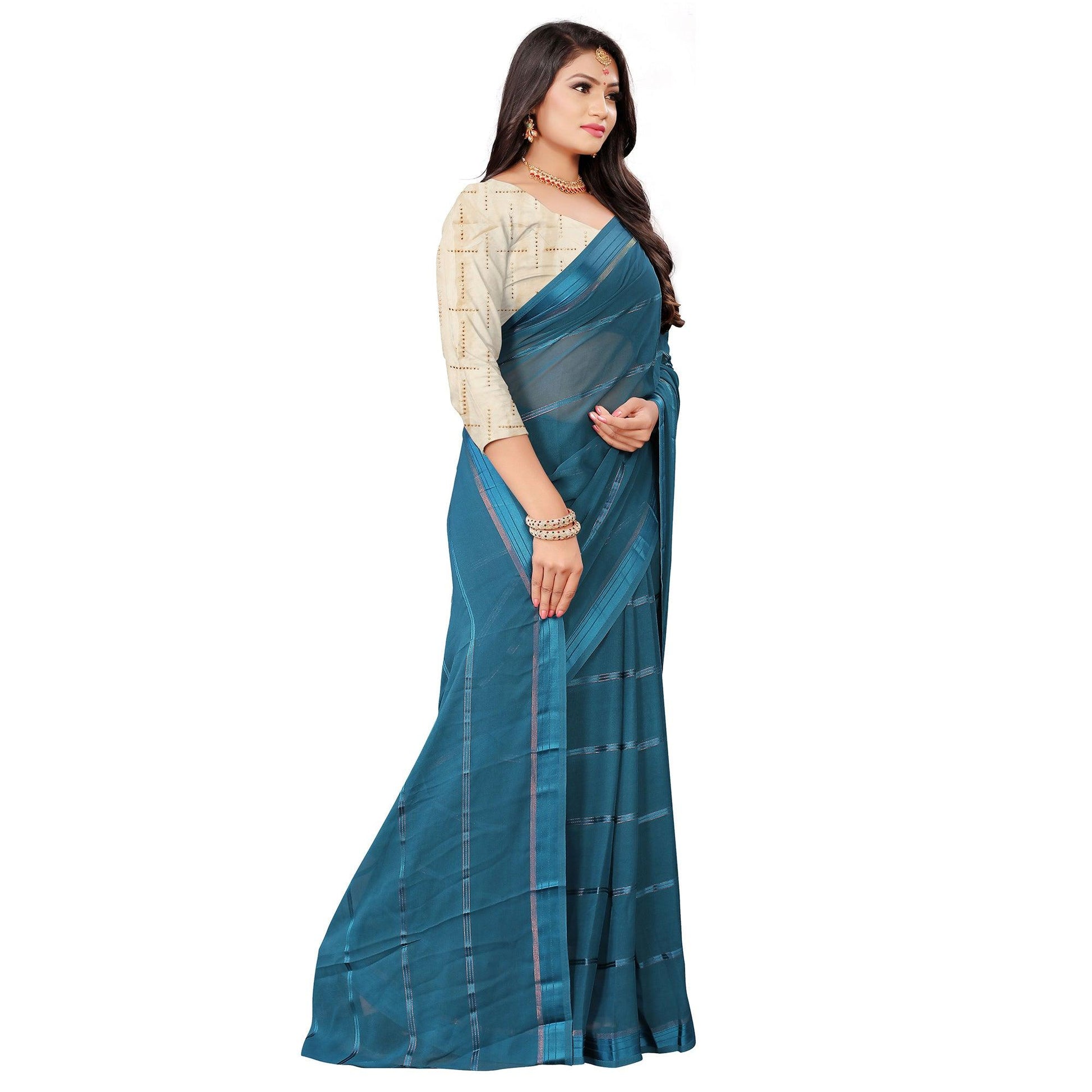 Mesmeric Rama Blue Colored Casual Wear Georgette Saree
