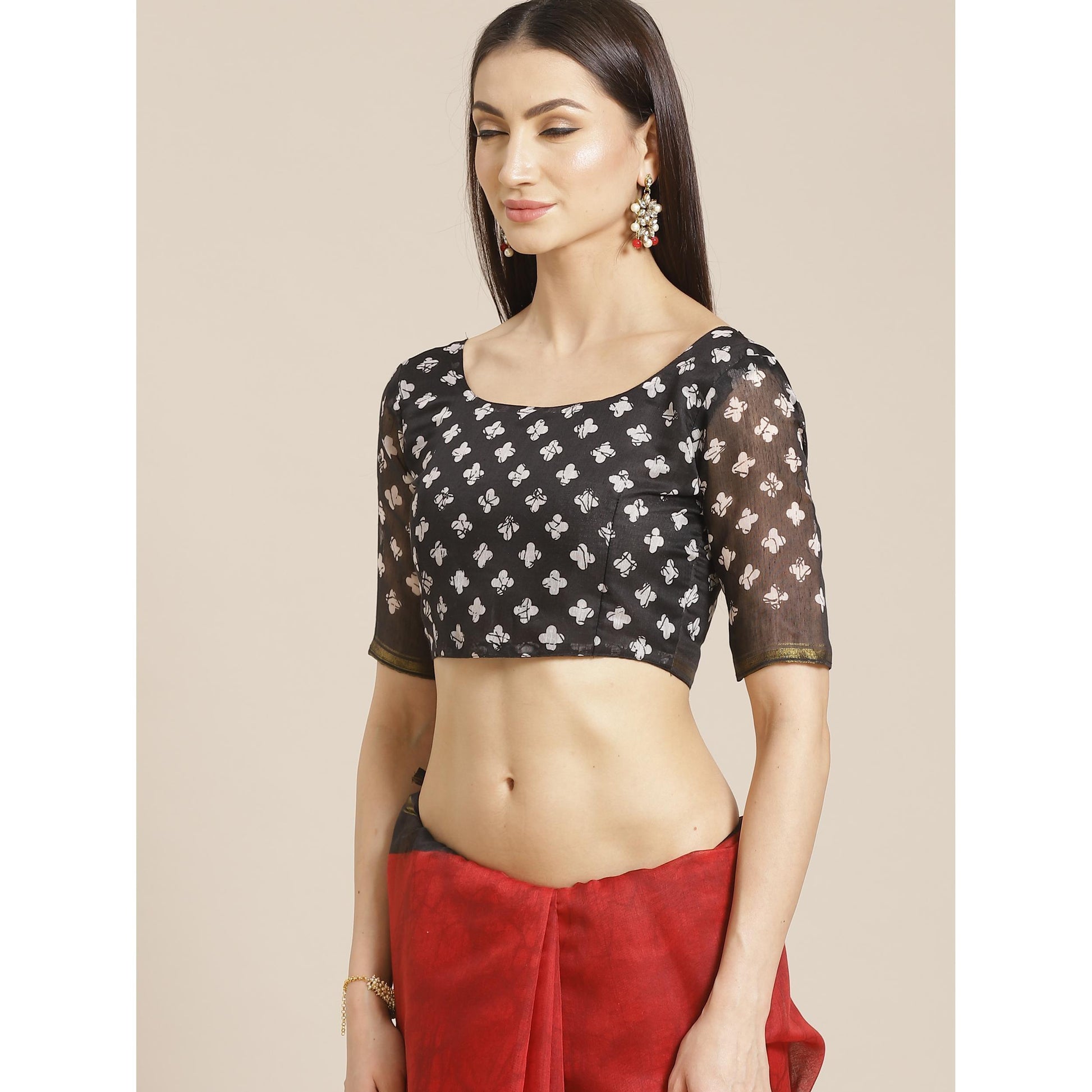 Mesmeric Red - Black Colored Casual Wear Printed Silk Blend Saree