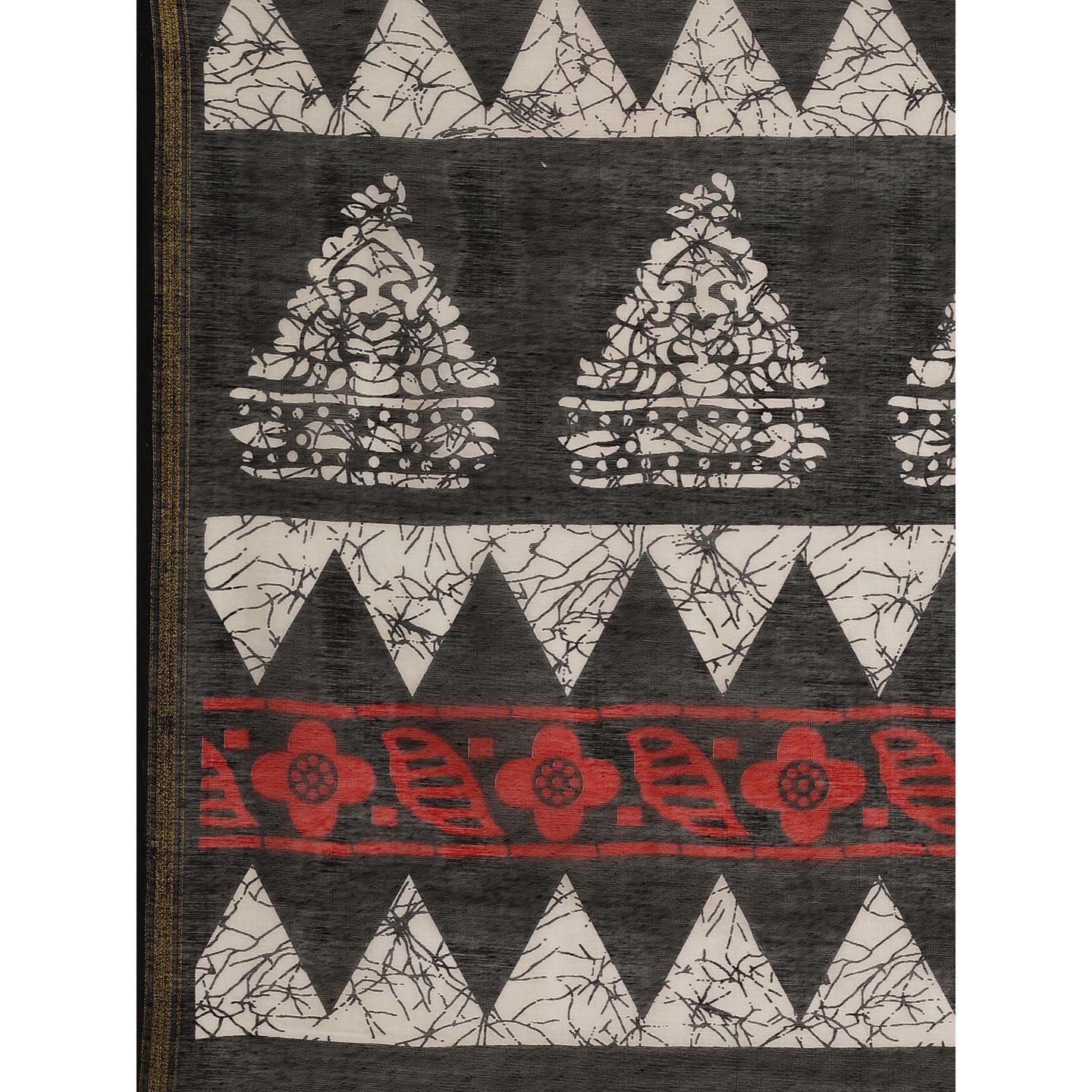 Mesmeric Red - Black Colored Casual Wear Printed Silk Blend Saree