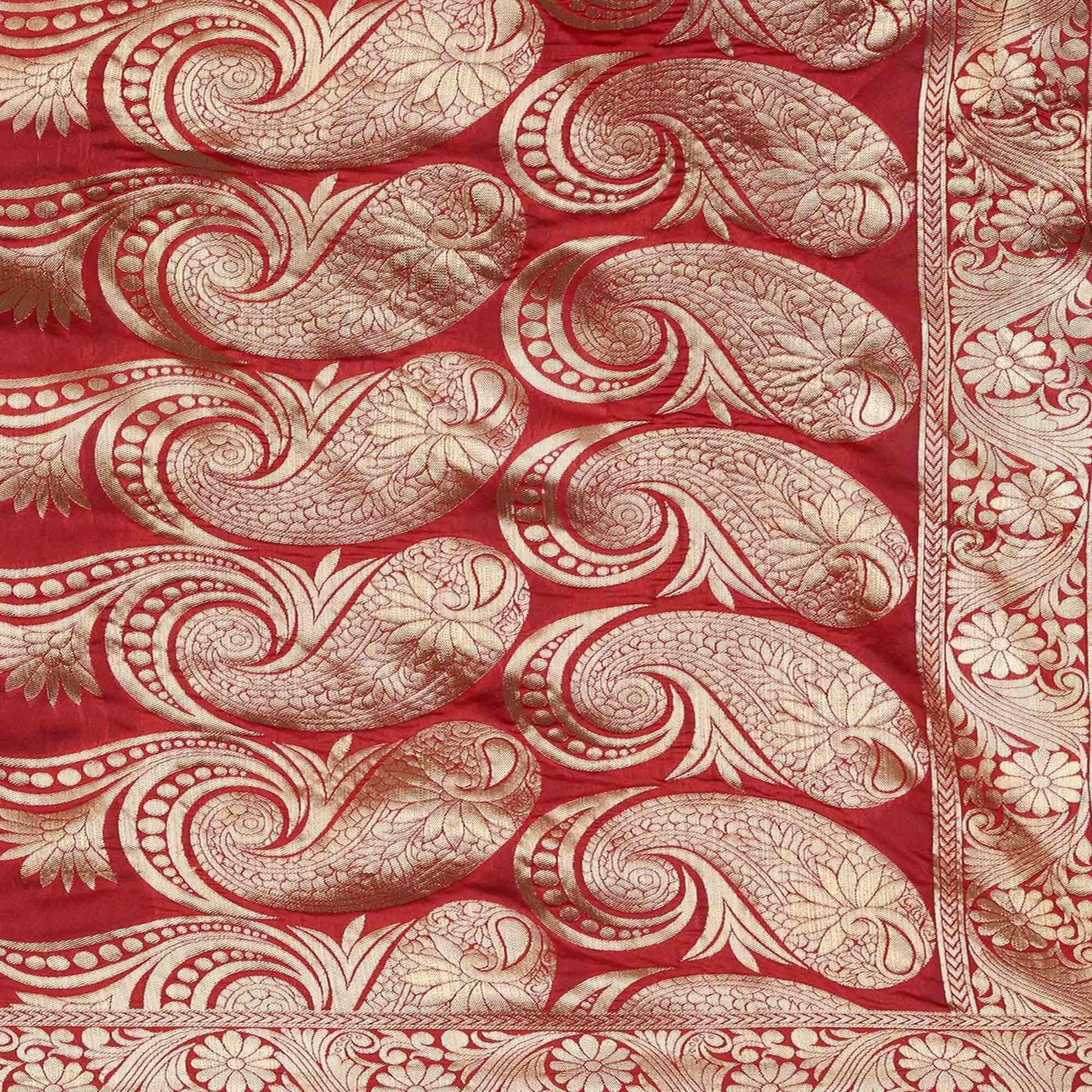 Mesmeric Red - Black Colored Festive Wear Woven Silk Blend Saree