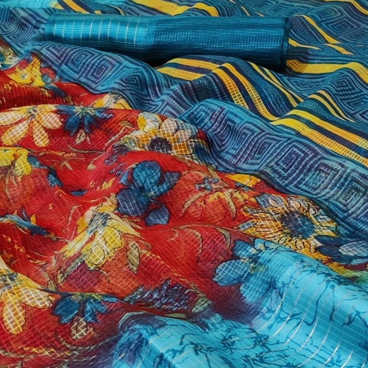 Mesmeric Red Colored Casual Wear Printed Silk Saree