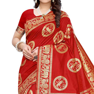 Mesmeric Red Colored Festive Wear Woven Jacquard Saree