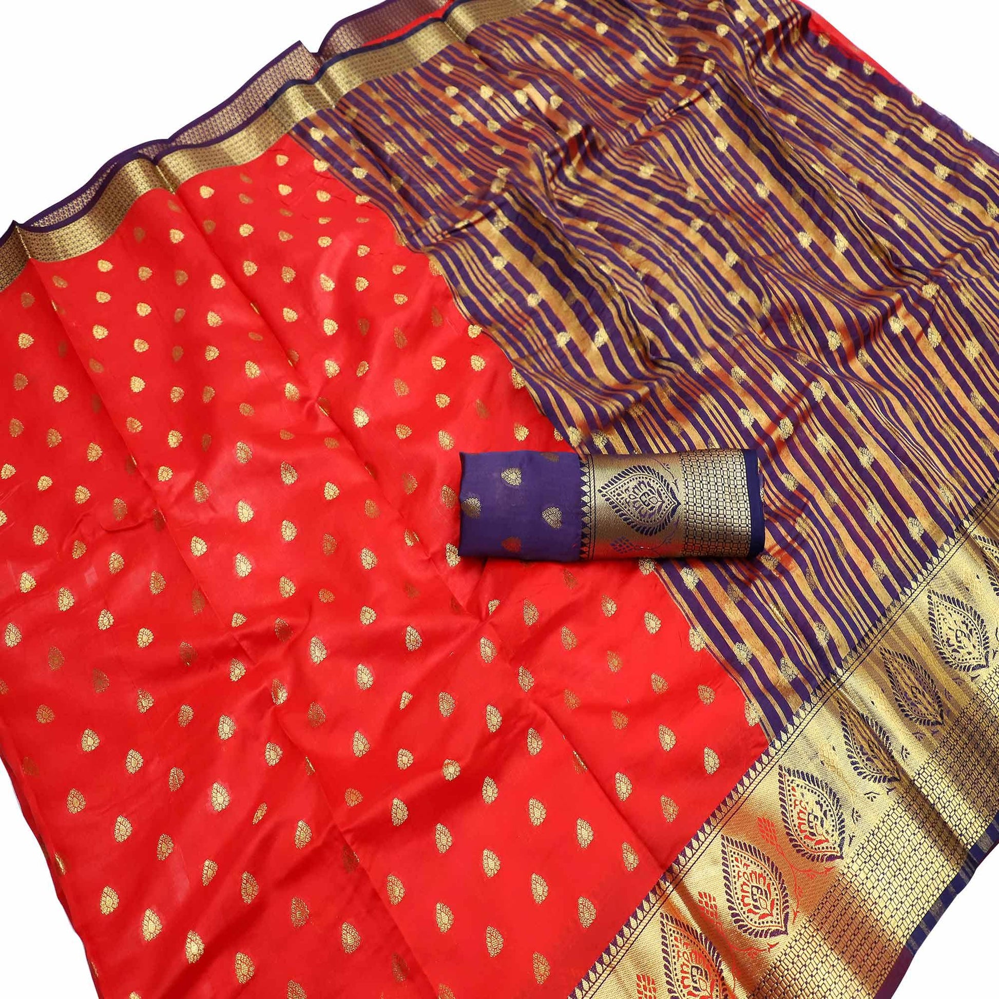 Mesmeric Red Colored Festive Wear Woven Litchi Kota Silk Saree