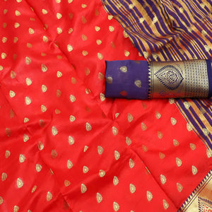 Mesmeric Red Colored Festive Wear Woven Litchi Kota Silk Saree