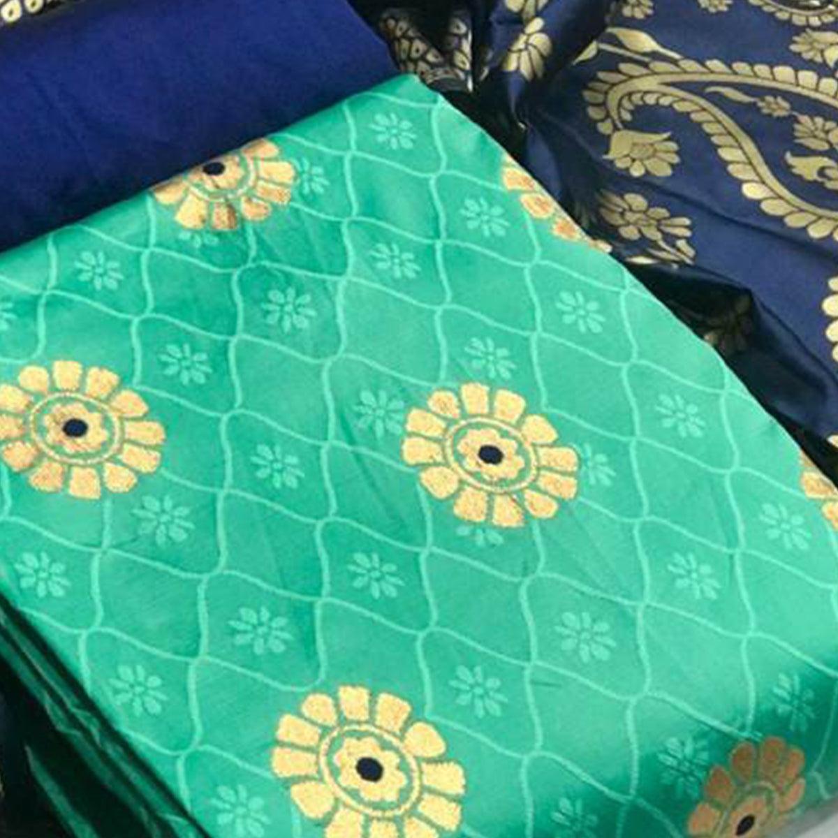 Mesmeric Sea Green Colored Casual Wear Banarasi Silk Dress Material