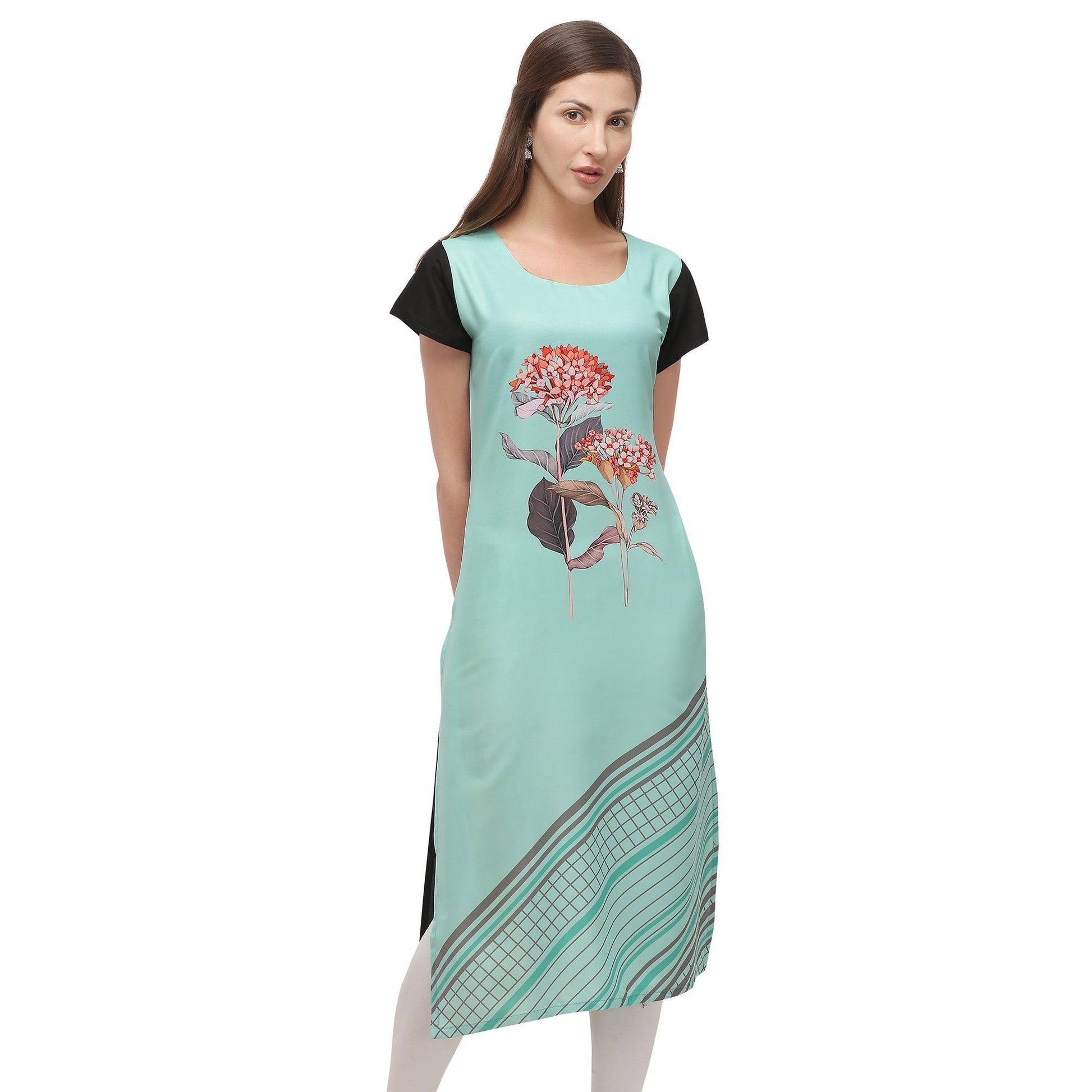 Mesmeric Turqouise Coloured Digital Printed Casual Wear Kurti