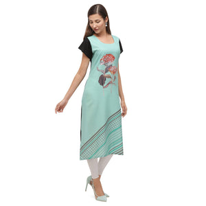 Mesmeric Turqouise Coloured Digital Printed Casual Wear Kurti
