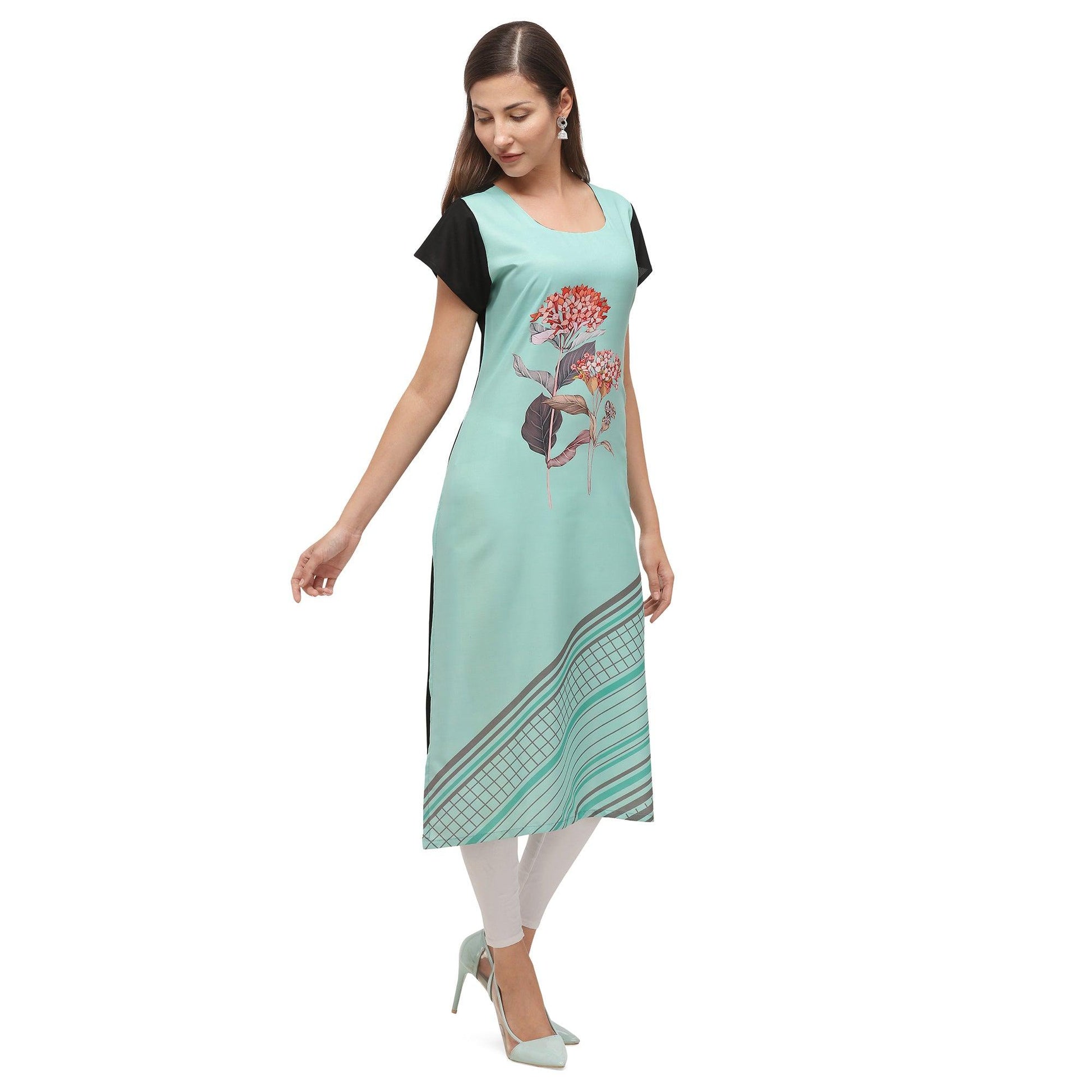 Mesmeric Turqouise Coloured Digital Printed Casual Wear Kurti