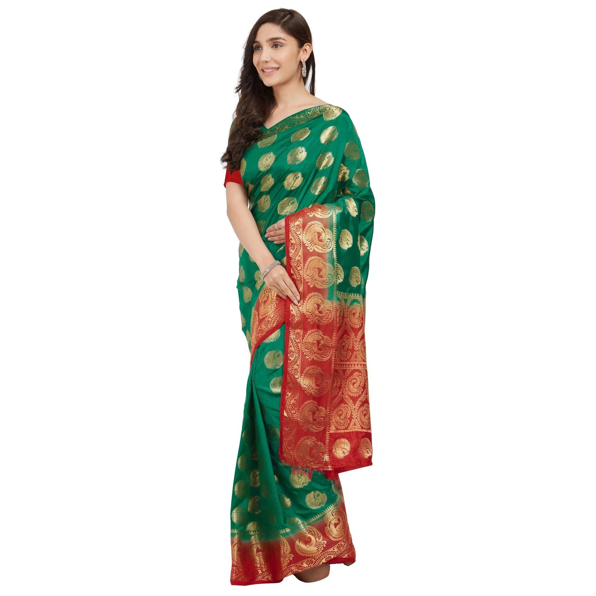 Mesmeric Turquoise Green Colored Festive Wear Woven Cotton Silk Saree