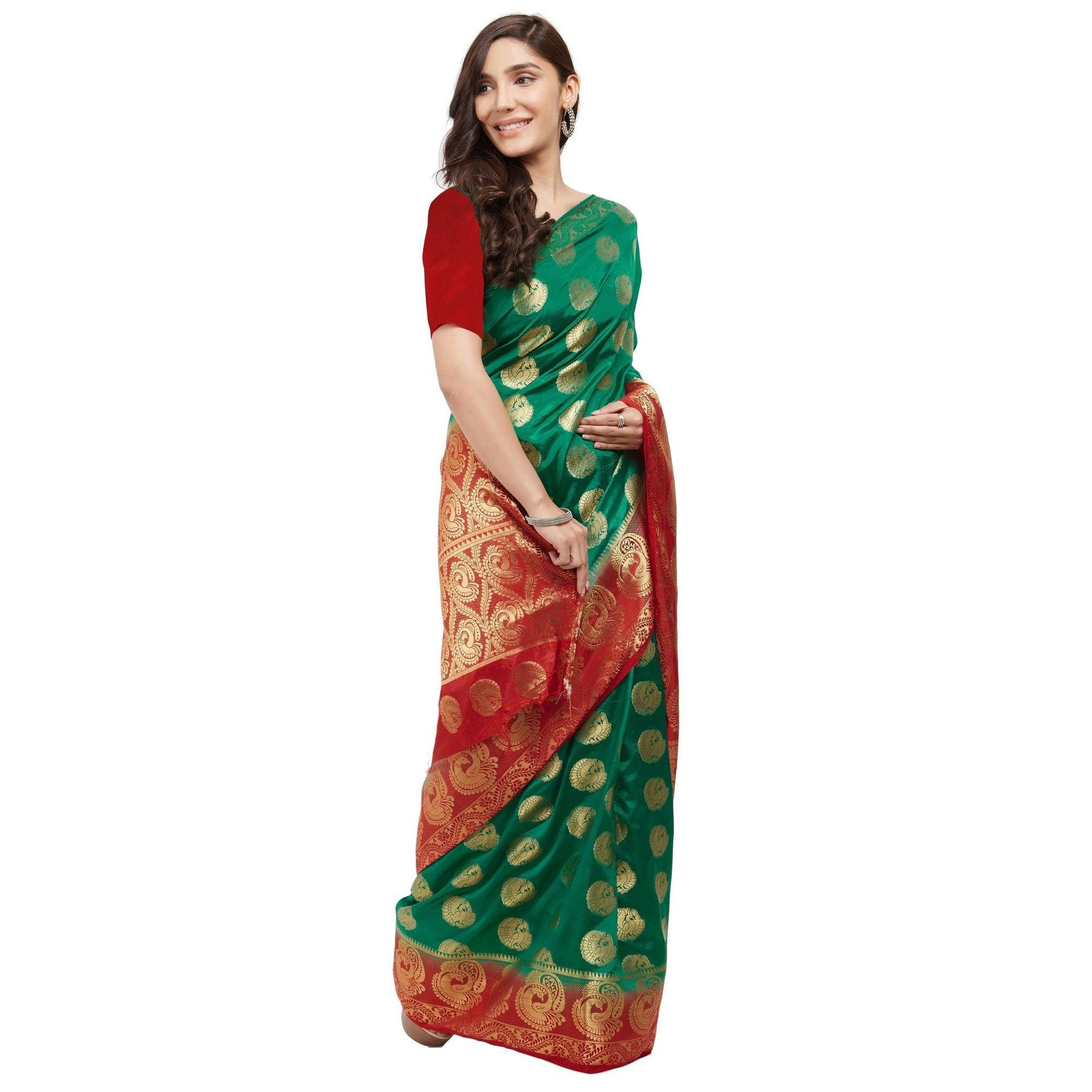 Mesmeric Turquoise Green Colored Festive Wear Woven Cotton Silk Saree