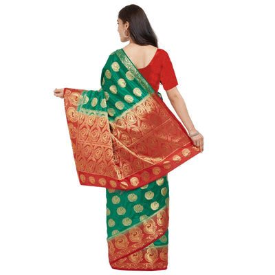 Mesmeric Turquoise Green Colored Festive Wear Woven Cotton Silk Saree