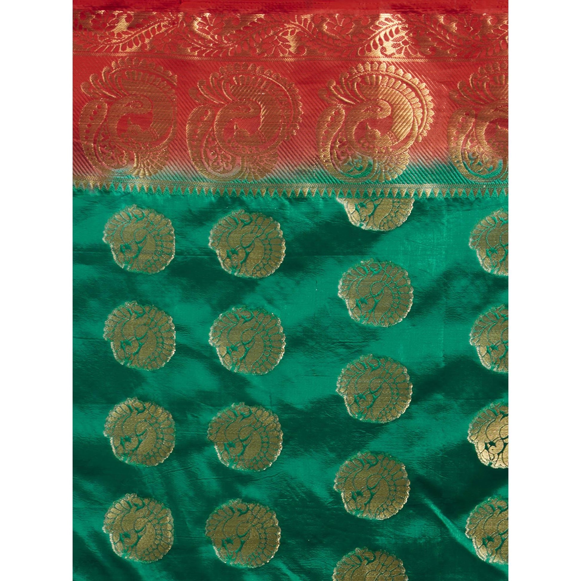 Mesmeric Turquoise Green Colored Festive Wear Woven Cotton Silk Saree