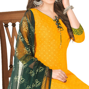 Mesmeric Yellow Colored Casual Wear Printed Crepe Patiala Dress Material