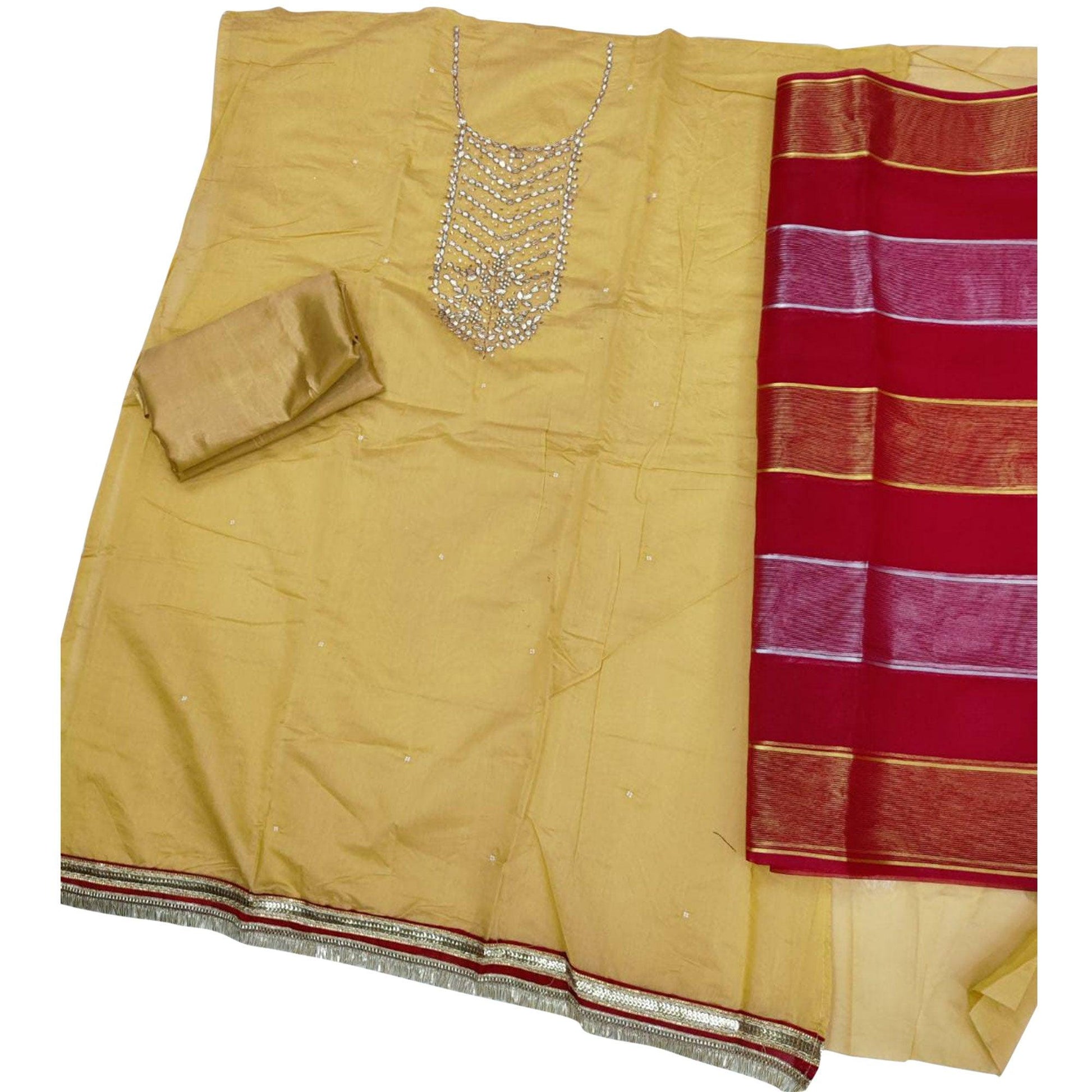 Mesmeric Yellow Colored Festive Wear Handwork Modal Chanderi Dress Material