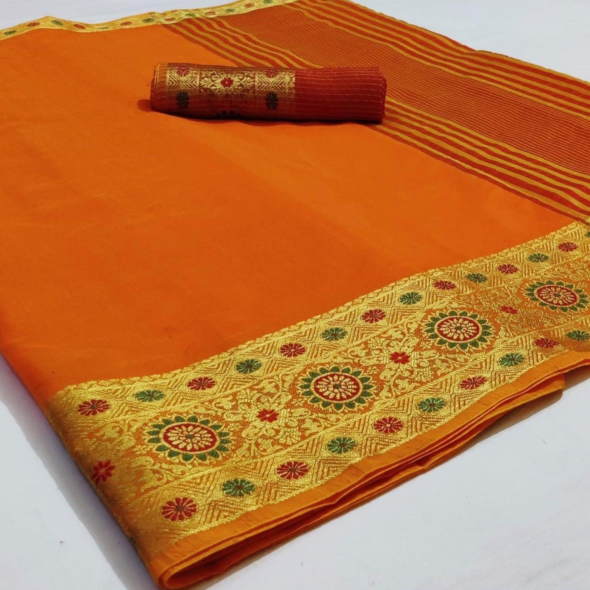 Mesmeric Yellow Colored Festive Wear Woven Cotton Saree