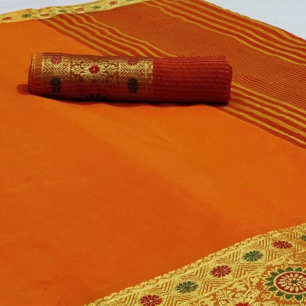 Mesmeric Yellow Colored Festive Wear Woven Cotton Saree