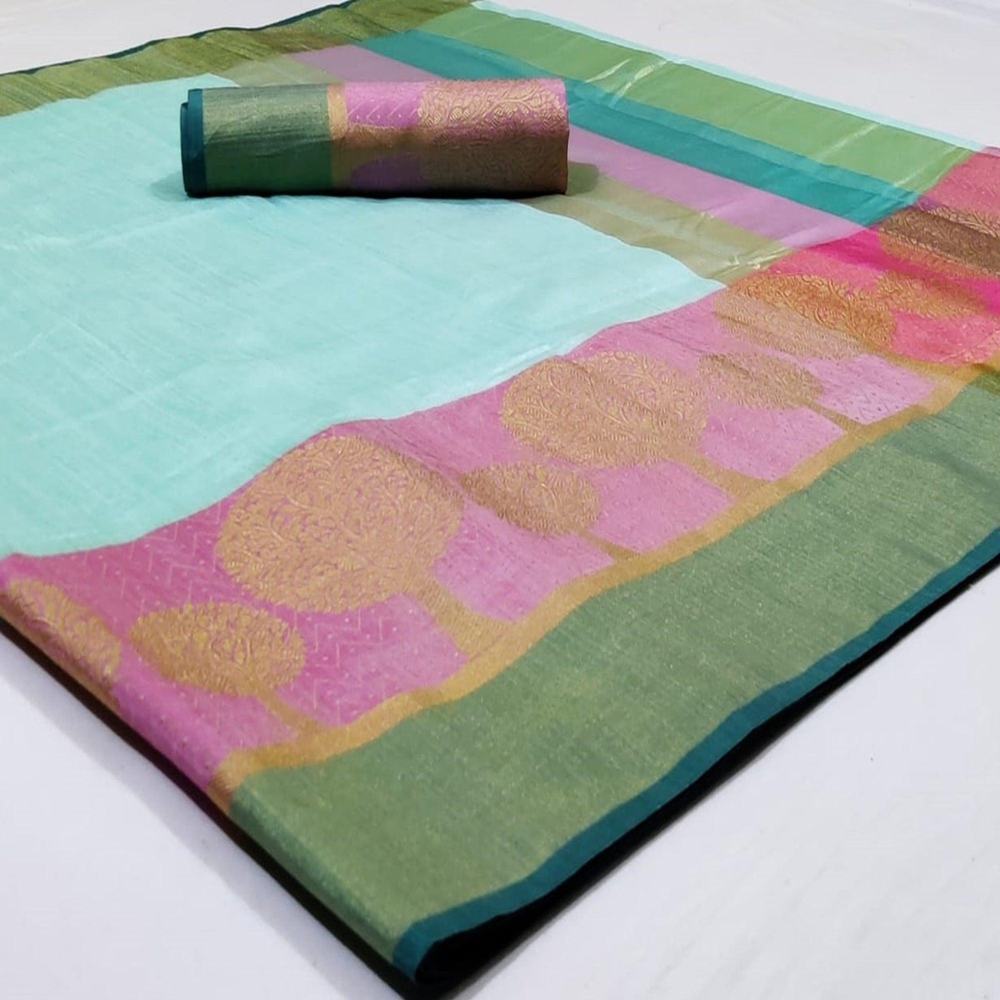 Mesmerising Aqua Blue Colored Festive Wear Woven Silk Saree