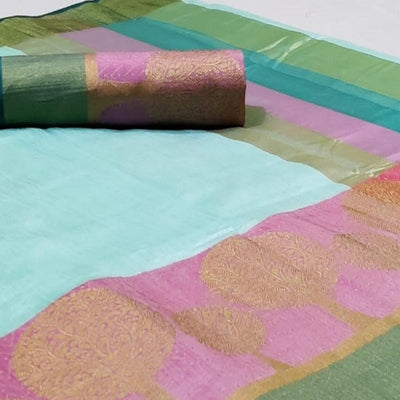 Mesmerising Aqua Blue Colored Festive Wear Woven Silk Saree