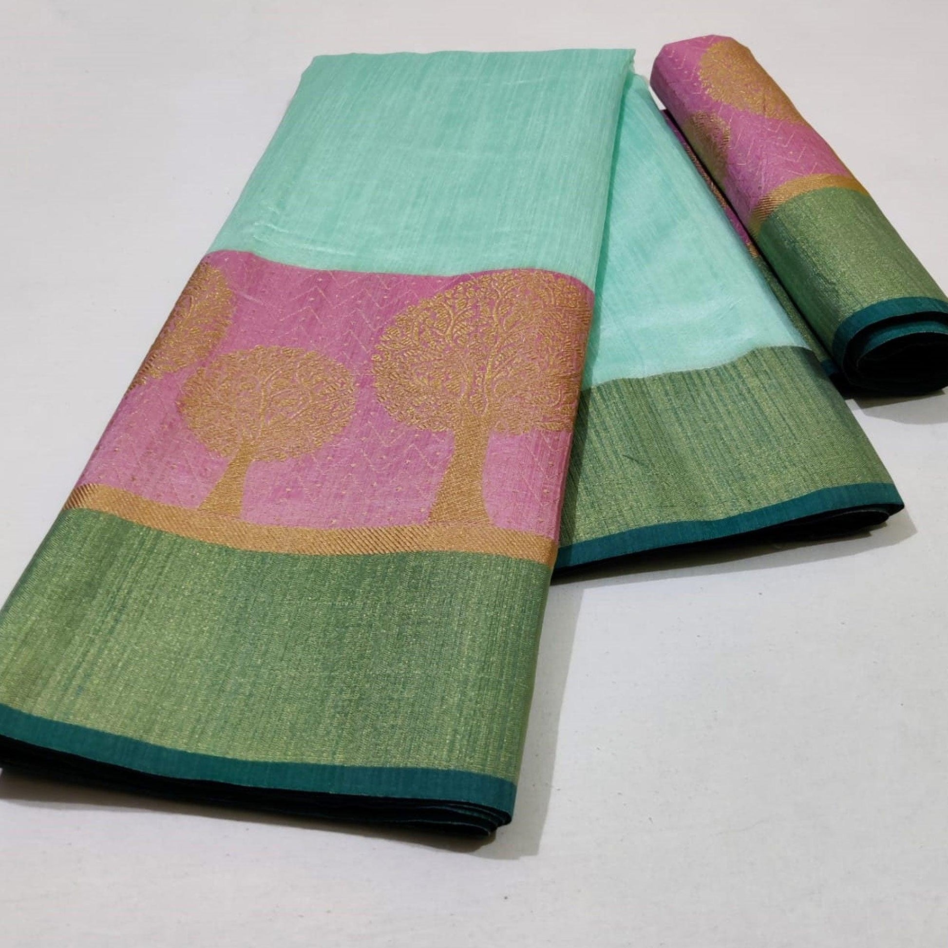 Mesmerising Aqua Blue Colored Festive Wear Woven Silk Saree