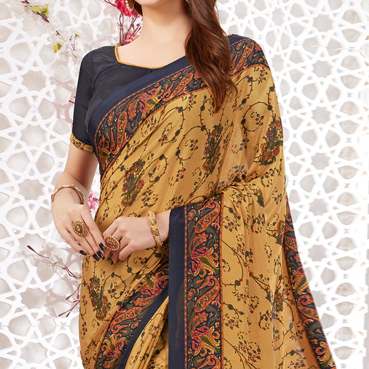 Mesmerising Beige Colored Casual Wear Printed Crepe Saree