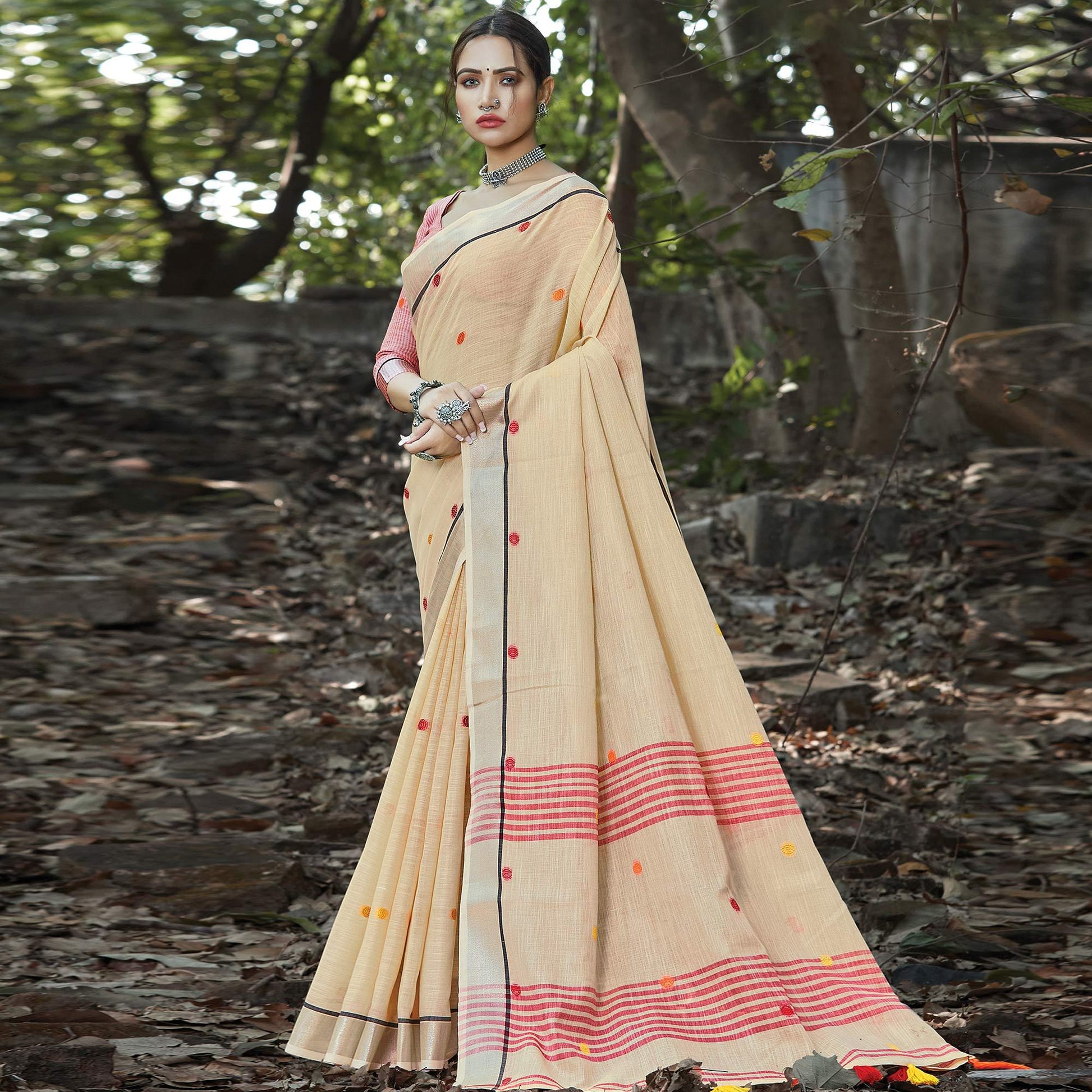 Mesmerising Beige Colored Festive Wear Printed Linen Saree